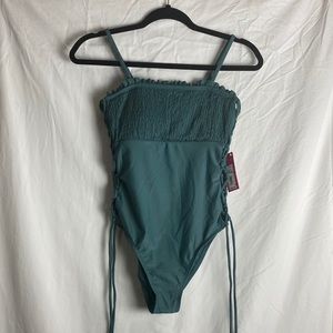 XHILARATION - Smocked Lace-Up Side One Piece Swim